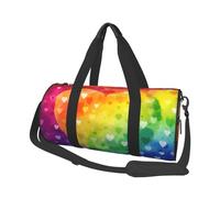 Colorful Rainbow Love Heart Duffle Bag for Women Men Personal Item Travel Bag Canvas Weekender Overnight Bag Lightweight Sports Tote Gym Bag Carry On Luggage Bag, Black, One Size