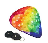 Colorful Rainbow Love Heart Guitar Picks 6-Pack - Pick Set (0.46mm / 0.71mm / 0.96mm) Suitable For Guitar And Ukulele Playing