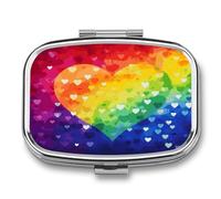 Colorful Rainbow Love Heart Pill Case 2 Compartment Small Pill Box Metal Portable Medicine Box Mini Medication Organizer Storage Travel Organizer for Pocket Purse