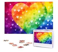 Colorful Rainbow Love Heart Puzzles for Adults 1000 Pieces, Wooden Puzzle Personalized Jigsaw Puzzles from Photos, Challenging Puzzle Art Painting Home Decor Birthday Party Gift (29.5" x 19.7")