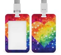 Colorful Rainbow Love Heart Retractable ID Badge Holder with Lanyard - Vertical Badge Reel,Keychain Clip,Name Tag Id Card Holder Protector for Nurse Officer Teacher Security Staff Women Men