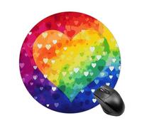 Colorful Rainbow Love Heart Round Mouse Pad Smooth Glide Gaming Mousepad Extra Density Portable Comfortable Mouse Mat for Desk, Home, Office 7.8x7.8 Inches