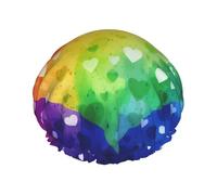 Colorful Rainbow Love Heart Shower Cap Reusable Elastic Bath Caps Waterproof Bath Hair Hat for Women Men Spa Salon Large Shower Bonnet Double Layer Bathing Hair Cap for Long Hair, Braids