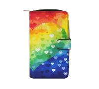Colorful Rainbow Love Heart Wallet Multifunctional Leather Wallets for Men Compact Long Wallet Credit Card Holder Passport Bag
