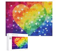 Colorful Rainbow Love Heart Wooden Puzzles for Adults 500 PCS Unique Shape Puzzles Wall Art Home Decor for Puzzle Lovers, Family, Friend Creative Gift Toys