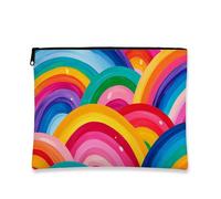 Colorful Rainbow Makeup Bag, Vibrant Abstract Cosmetic Travel Pouch for Women, Portable Small Canvas Zipper Organizer, Fun Festival Skincare Toiletry Bag, Summer Gift, Colorful, 7x9 Inch, Rainbow