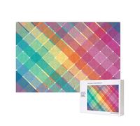 Colorful Rainbow Multicolor Plaid Stripes,300 Pieces Wooden Jigsaw Family Game Jigsaw Puzzles for Adults Teens Home Decor