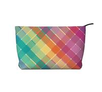 Colorful Rainbow Multicolor Plaid Stripes, Cosmetic Bag Corduroy Makeup Bag Portable Travel Toiletry Bag