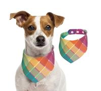 Colorful Rainbow Multicolor Plaid Stripes,Dog Bandanas Cotton Pet Scarf Adjustable Bibs for Pet,M