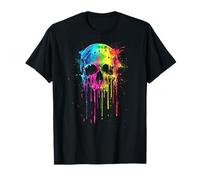 Colorful Rainbow Paint Dripped Skull Paint Dripping Skeleton T-Shirt