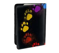 Colorful Rainbow Paw Prints Printed Passport Holder,Travel Pu Leather Passport Cover Case Organiser for Men Women,6.5 Inch