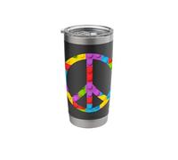 Colorful Rainbow Peace Sign Brick Style Retro Building Block Stainless Steel Insulated Tumbler