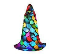 Colorful Rainbow Print Halloween Hooded Cloak Masquerade Cosplay Costume Unisex Witch Robe Cloak with Hood Cape, Black, Medium
