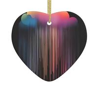 Colorful Rainbow rain Ceramic Christmas Heart Pendant, The Pottery Piece is Available with Silk Thread