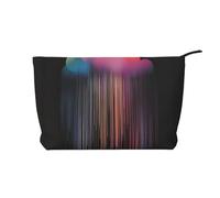 Colorful rainbow rain Printed Corduroy Cosmetic Bag - Women's Portable Zipper Toiletry Storage Bag, Black, One Size