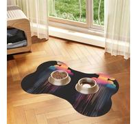 Colorful rainbow rain Prints Bone-shaped pet meal mat | Absorbent, non-slip, durable, and easy-to-clean pet feeding mat