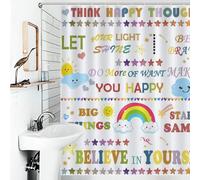 Colorful Rainbow Shower Curtain,Inspirational Quotes Positive Words Cloud Star Print Bathroom Bathtubs Curtains Cloth Fabric Home Decor with Hooks Set,66x72Inch