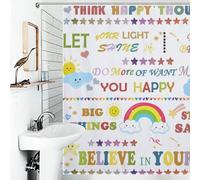 Colorful Rainbow Shower Curtain,Inspirational Quotes Positive Words Cloud Star Print Bathroom Bathtubs Curtains Cloth Fabric Home Decor with Hooks Set,72x72Inch