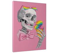 Colorful Rainbow Skeleton Ice Cream Canvas Wall Art, Peach Fanciful Decorative Print, Fun Aesthetic Decor For Living Room, Bedroom, Halloween, Parties 16x20 Inch