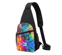 Colorful Rainbow Spiral Casual Sling Bag Crossbody Shoulder Pack,Durable Polyester Chest Bag with Multiple Pockets and Key Holder,Adjustable Strap for Men Women