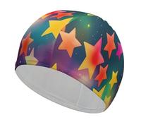 Colorful Rainbow Stars Bathing Cap High Elasticity Swimming Caps Fit Both Long Hair Short Hair Comfortable Large Shower Cap for Drag Reduction and Hair Protection