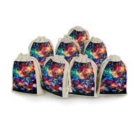 Colorful Rainbow Stars Bunches Pocket Cotton And Hemp with Drawstring 8 Pieces Reusable Gift Bags Jewelry Pouch for Wedding DIY Craft Party (4.9 X 6.7 Inch)