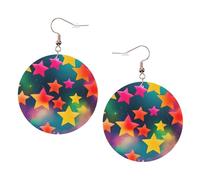 Colorful Rainbow Stars Leather Round Earrings Daily Accessories Working At Work Women'S Fashion