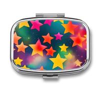 Colorful Rainbow Stars Pill Box 2 Compartment Portable Pill Case Daily Square Pill Organizer for Pocket Purse Daily Medicine Container to Hold Vitamins Fish Oil Travel Gifts