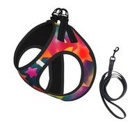 Colorful Rainbow Stars print Dog Harness and Leash Set, Reflective Adjustable Puppy Vest for Small Medium Large Dogs, Cats