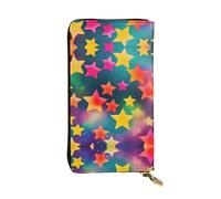 Colorful Rainbow Stars Print Leather Long Clutch Wallet – Fashionable Personalized Wallet, Multiple Card Slots, Gift Ready, Black, One Size
