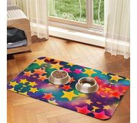 Colorful Rainbow Stars print Pet Food Mat Absorbent Non-Slip PU Leather Feeding Mat for Dogs Cats Pet Bowl Placemat