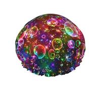 Colorful Rainbow Stars Print Premium Double Layer Shower Cap For Women With Reusable Shower Cap For Hair - Waterproof Plastic Cap - Shower Caps For Long, Short And Curly Hairs