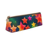 Colorful Rainbow Stars Print Triangle Pencil Pens Case Large-Capacity Stationery Organizer Pouch Office Travel