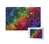 Colorful Rainbow Stars Printed 1000 Pieces Jigsaw Puzzle with Storage Box, Wooden Puzzle for Adults and Kids, Family Fun Decorative Game, 75x50 CM