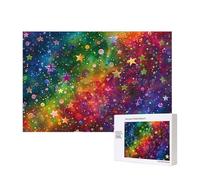 Colorful Rainbow Stars Printed 300 Pieces Jigsaw Puzzle with Storage Box, Wooden Puzzle for Adults and Kids, Family Fun Decorative Game, 40x28 CM