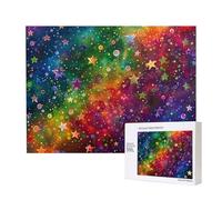 Colorful Rainbow Stars Printed 500 Pieces Jigsaw Puzzle with Storage Box, Wooden Puzzle for Adults and Kids, Family Fun Decorative Game, 52x38 CM