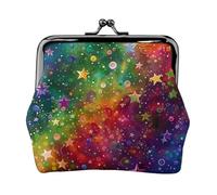 Colorful Rainbow Stars Printed Kiss-Lock Coin Purse for Women, Compact Stylish PU Leather Change Pouch for Cards, Coins, Essentials