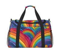 Colorful Rainbow Stripe Print Foldable Carry On Tote Large Capacity Hand Carry Bag for Airplane Weekend Getaways