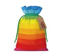 Colorful Rainbow Stripe Printed Christmas Drawstring Gift Bags-Xmas Wrapping Bags,Candy Bag,For Holiday Party Decorations,Wedding Party Supplies M Green Christmas Ribbon