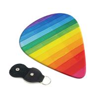 Colorful Rainbow Stripe Printed Guitar Picks, 6 Pack with Leather Keychain Pick Holder - 0.46mm, 0.71mm, 0.96mm Assorted Thickness for Acoustic Ukulele, Electric Guitar, Acoustic Guitar, Bass