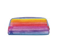 Colorful Rainbow Stripe Printing Leather Pencil Pouch Pen Case Elegant and Practical Bag for Students Perfect for Office School