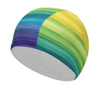 Colorful Rainbow Stripe Swim Cap for Adult, Elastic Fabric Swimming Cap, Comfortable Bathing Cap for Long & Short Hair