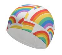Colorful Rainbow Stripe Swim Cap High Elasticity Anti Slip Waterproof Comfortable Swim Hat Bathing Cap for Men Women