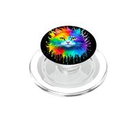Colorful Rainbow T- Shirt Splash Art Cat Lover Tee For Women PopSockets PopGrip for MagSafe