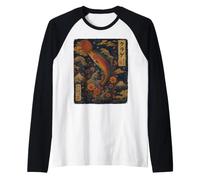 Colorful Rainbow Trout Vintage Japanese Art Fishing Angler Raglan Baseball Tee
