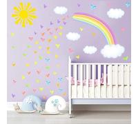 Colorful Rainbow Wall Decal Sun Cloud Heart Wall Stickers Decor for Nursery | Large Rainbow Wall Stickers For Girls, Peel And Stick Removable, Watercolor Sun Clouds Decals, Cute Love Hearts Decorations