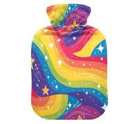 Colorful Rainbow Waves hot Water Bottle with Soft Cover, 2Lwarm Compress for Sore Muscle,Pain Relief,compresas calientes para el vientre