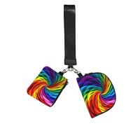Colorful Rainbow Wristlet Keychain Wallet Pouch with Strap Double Zipper Small Coin Purse Portable Wrist Bag for Travel Gym Daily Use