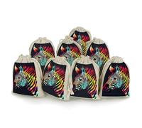 Colorful Rainbow Zebra Bunches Pocket Cotton And Hemp with Drawstring 8 Pieces Reusable Gift Bags Jewelry Pouch for Wedding DIY Craft Party (4.9 X 6.7 Inch)
