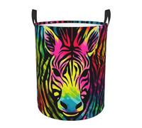 Colorful Rainbow Zebra - Circular Laundry Basket â€“ Waterproof, Lightweight, And Durability With Handles | Collapsible Laundry Hamper For Home Décor And Versatile Storage